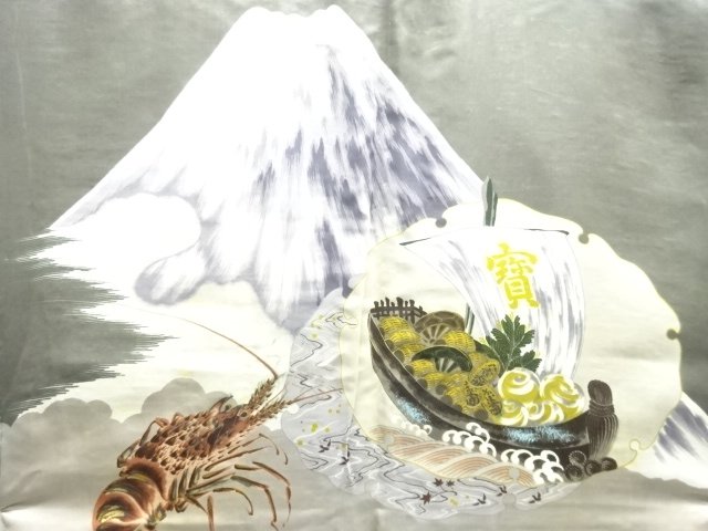 JAPANESE KIMONO / ANTIQUE MENS HAORI / SILK / MT. FUJI & TREASURE SHIP (lining)